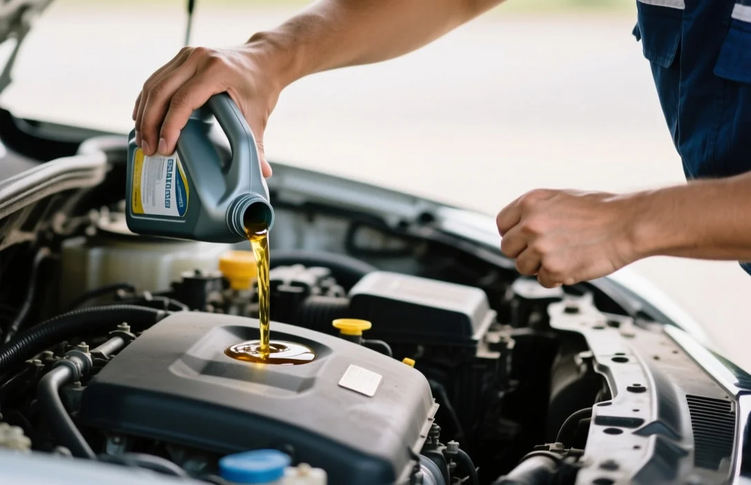 Adding New Oil to the Engine - engine oil change step by step