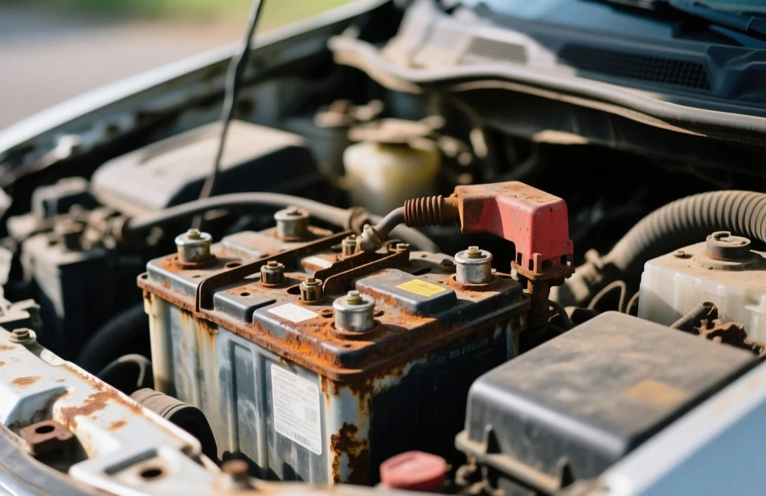 Corroded Terminals and Swollen Battery Cases - signs of a weak car battery
