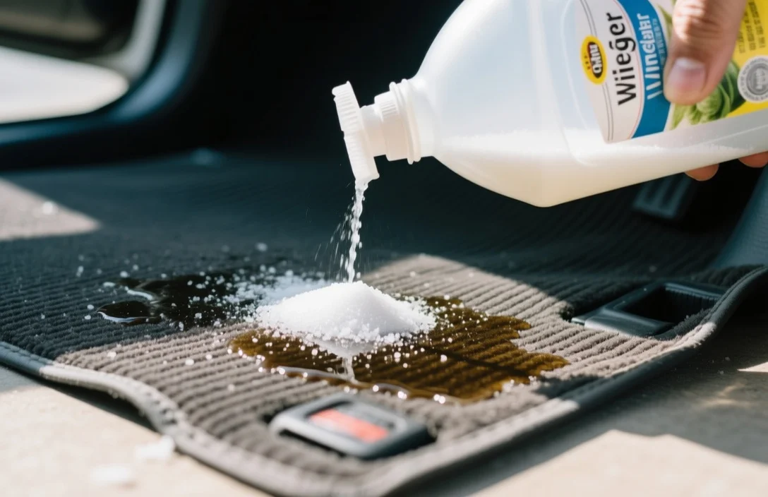 Dissolving Salt with White Vinegar - how to remove salt stains from car mats