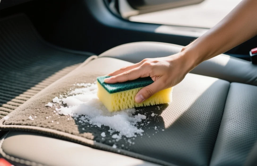 Scrubbing Rubber Mats Clean - how to remove salt stains from car mats