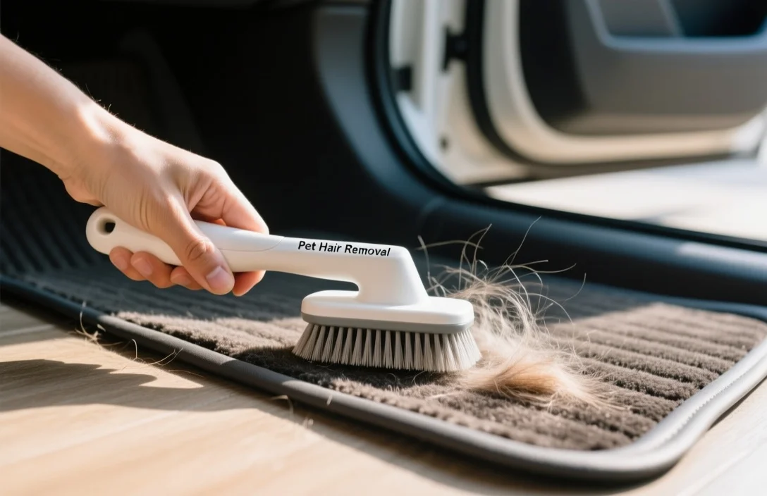 Using Specialized Pet Hair Removal Brushes - how to remove pet hair from car floor mats